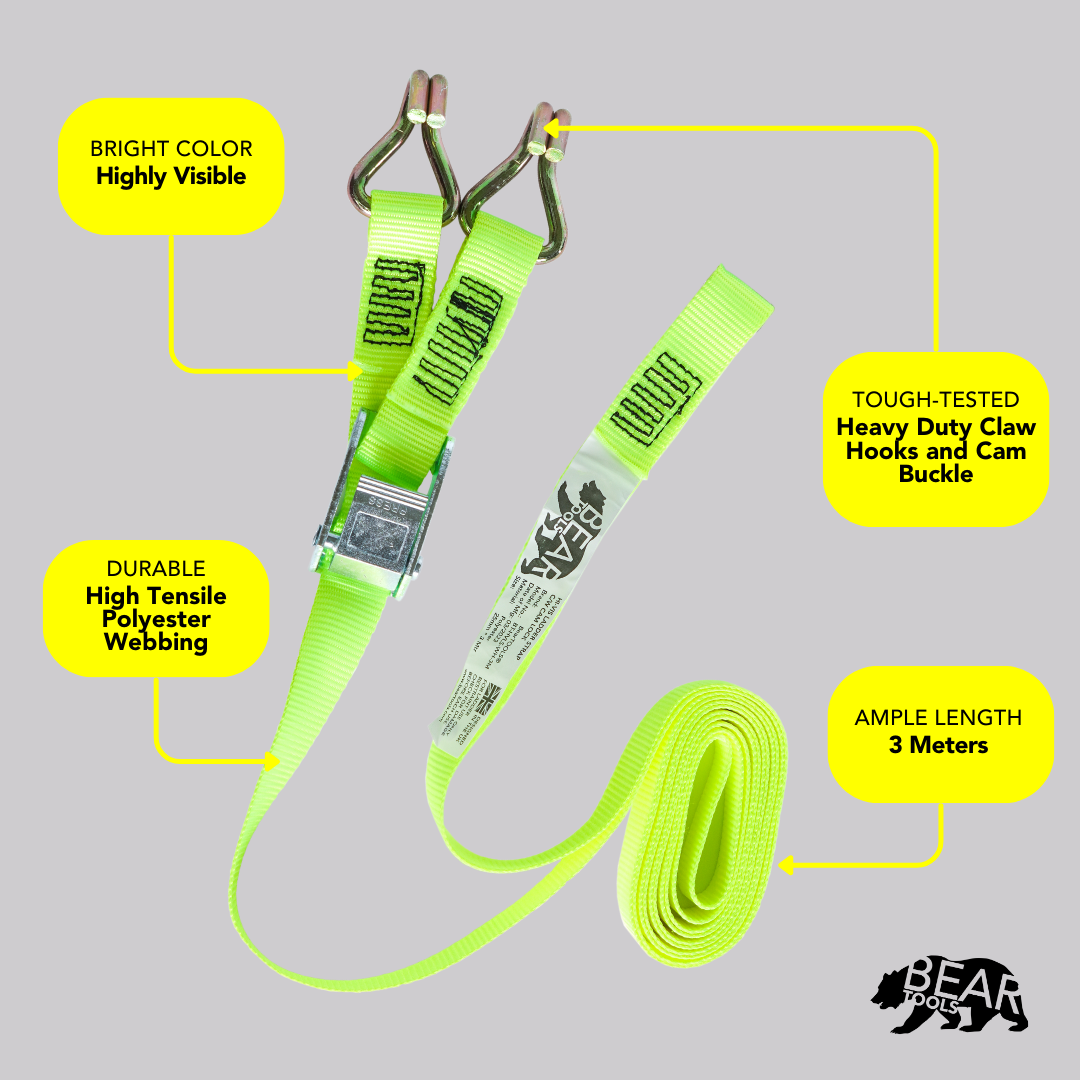 BearTOOLS 3 Meter Hi-Vis Ladder Strap C/W Cam Lock