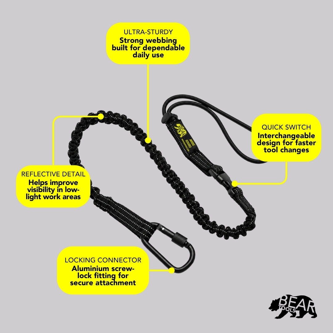 BearTOOLS Interchangeable Quick-Switch Tool Safety Lanyard - Black - 1 Pack
