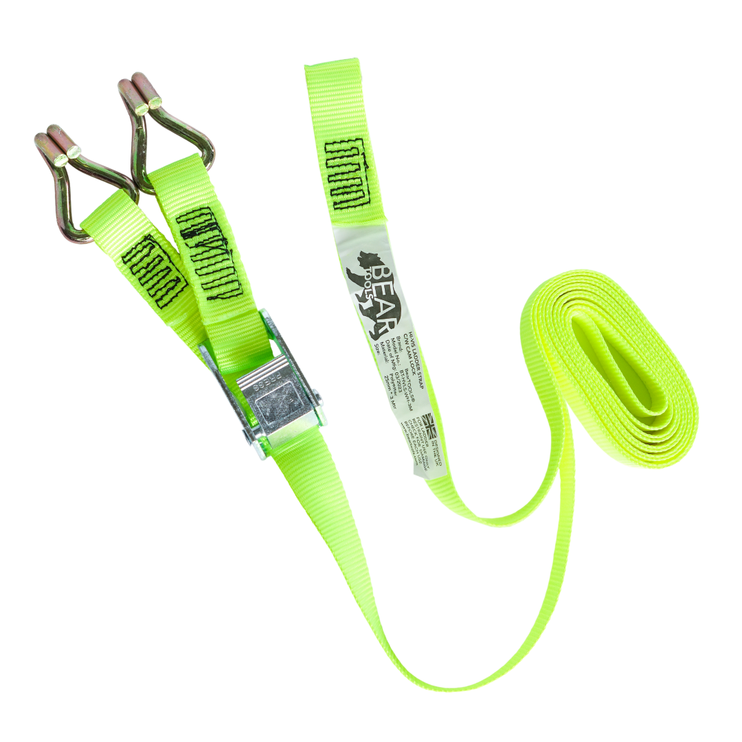 BearTOOLS 3 Meter Hi-Vis Ladder Strap CW Cam Lock - BT-HVLS-WH-3M bear-bikes Fall Protection bear-bikes tool lanyards tool tethering workplace safety spill kits