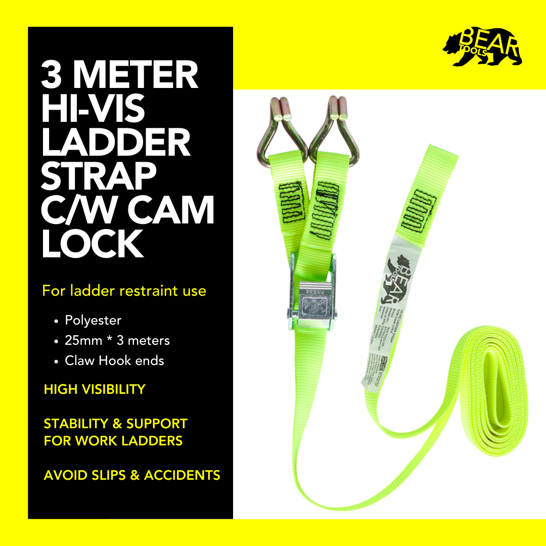 BearTOOLS 3 Meter Hi-Vis Ladder Strap CW Cam Lock - BT-HVLS-WH-3M bear-bikes Fall Protection bear-bikes tool lanyards tool tethering workplace safety spill kits