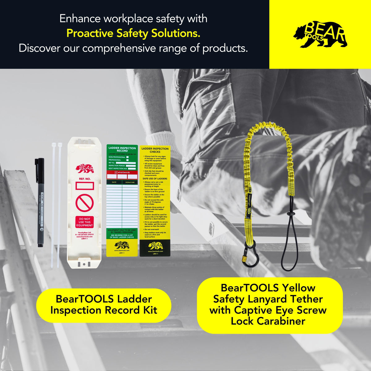 BearTOOLS 3 Meter Hi-Vis Ladder Strap CW Cam Lock - BT-HVLS-WH-3M bear-bikes Fall Protection bear-bikes tool lanyards tool tethering workplace safety spill kits