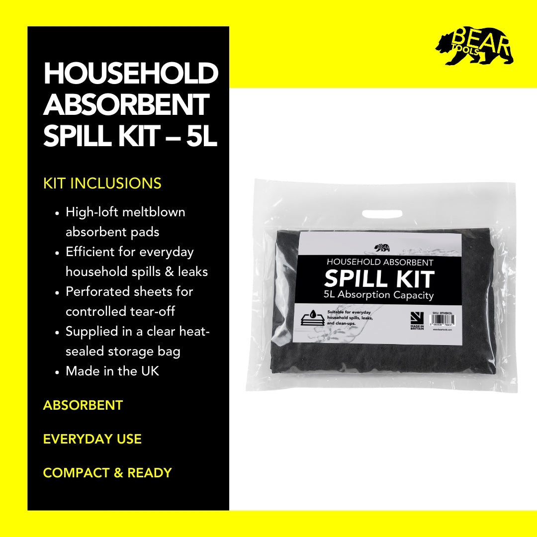 BearTOOLS Household Absorbent Spill Kit – 5L Capacity - BTHSK5L bear-bikes Spill Control bear-bikes tool lanyards tool tethering workplace safety spill kits