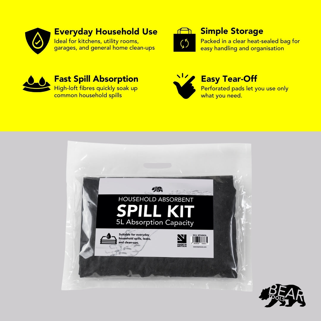 BearTOOLS Household Absorbent Spill Kit – 5L Capacity - BTHSK5L bear-bikes Spill Control bear-bikes tool lanyards tool tethering workplace safety spill kits