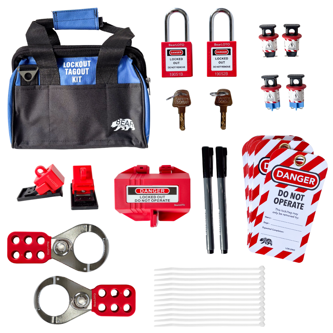 Complete Lockout Tagout (LOTO) Kit with Bag - LOTO-KIT-2 bear-bikes Lockout Tagout Solutions bear-bikes tool lanyards tool tethering workplace safety spill kits