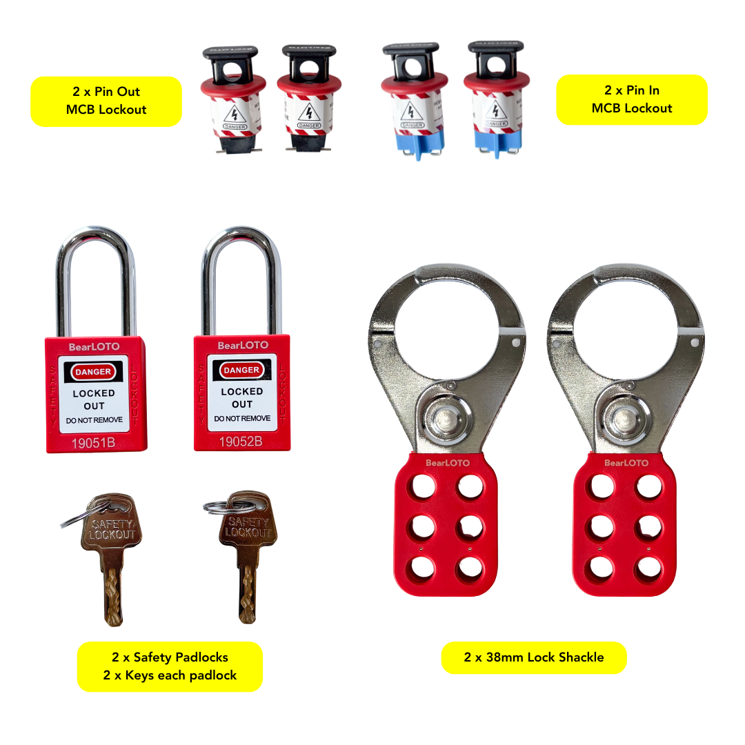 Complete Lockout Tagout (LOTO) Kit with Bag - LOTO-KIT-2 bear-bikes Lockout Tagout Solutions bear-bikes tool lanyards tool tethering workplace safety spill kits