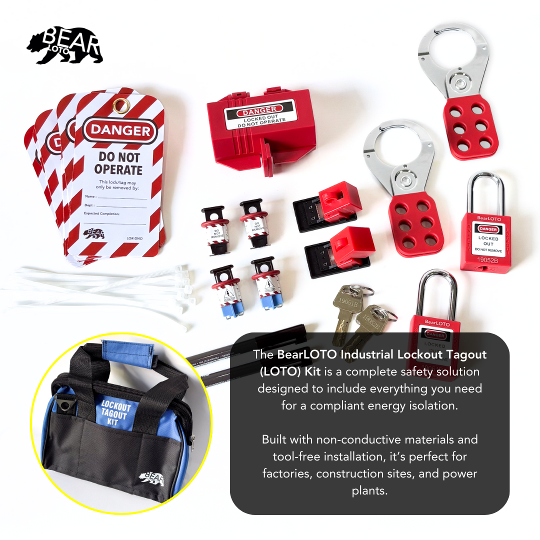 Complete Lockout Tagout (LOTO) Kit with Bag - LOTO-KIT-2 bear-bikes Lockout Tagout Solutions bear-bikes tool lanyards tool tethering workplace safety spill kits