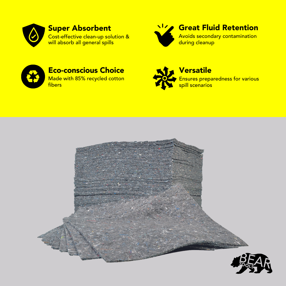 Eco Universal Spill Absorbent SheetsPads - BTEASH100 bear-bikes Spill Control bear-bikes tool lanyards tool tethering workplace safety spill kits