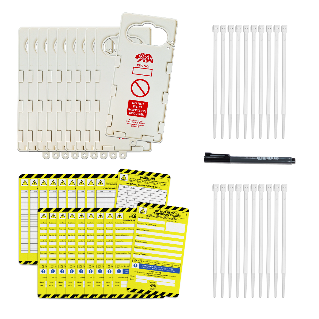 TWTIRK10 - BearTOOLS Temporary Works Inspection Tag Kit, 20 Inserts, Ties &amp; Pen