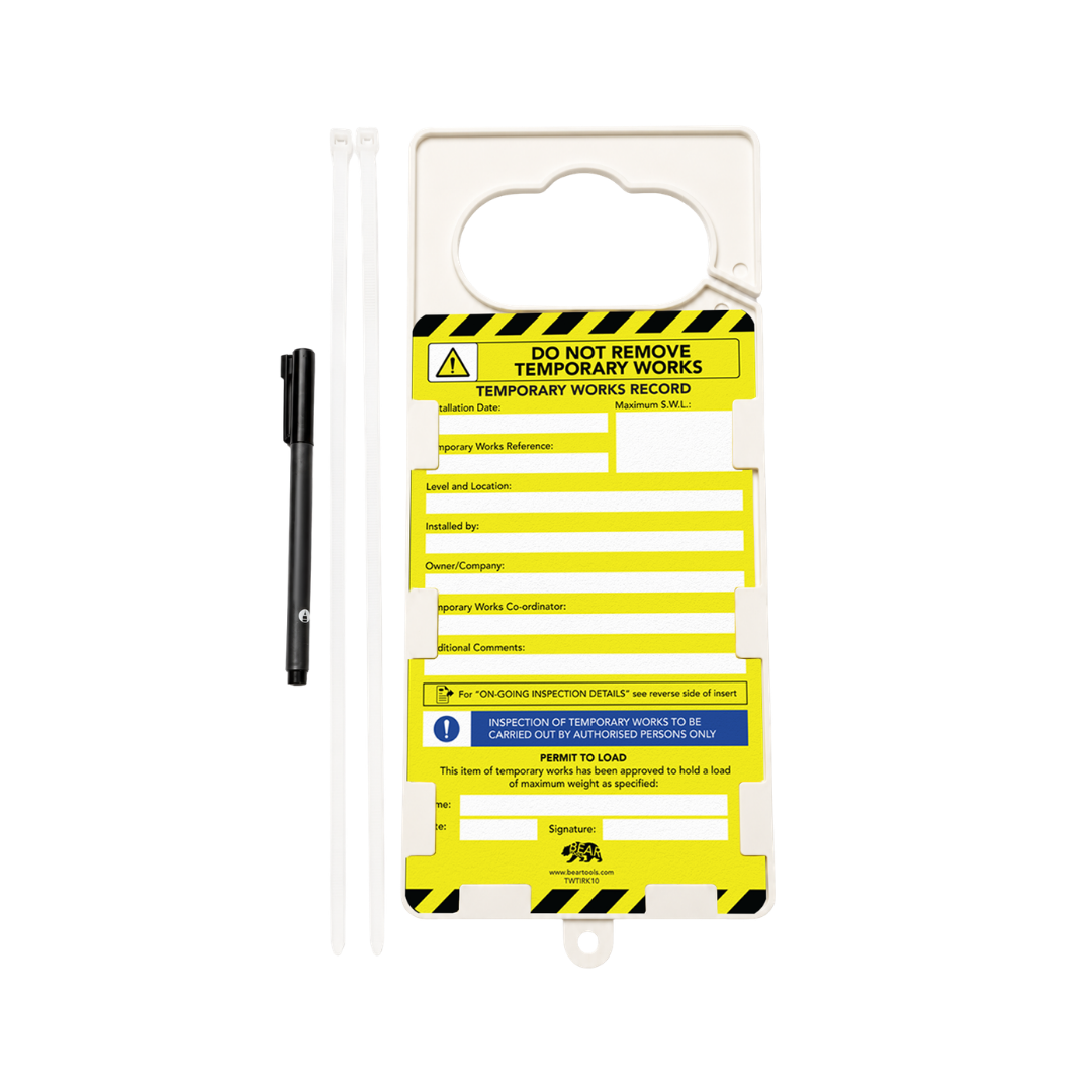 TWTIRK10 - BearTOOLS Temporary Works Inspection Tag Kit, 20 Inserts, Ties &amp; Pen