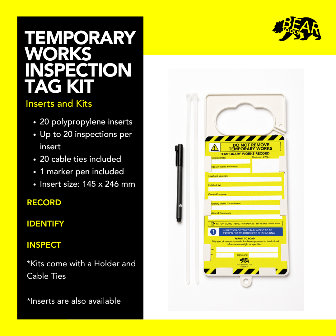 TWTIRK10 - BearTOOLS Temporary Works Inspection Tag Kit, 20 Inserts, Ties &amp; Pen