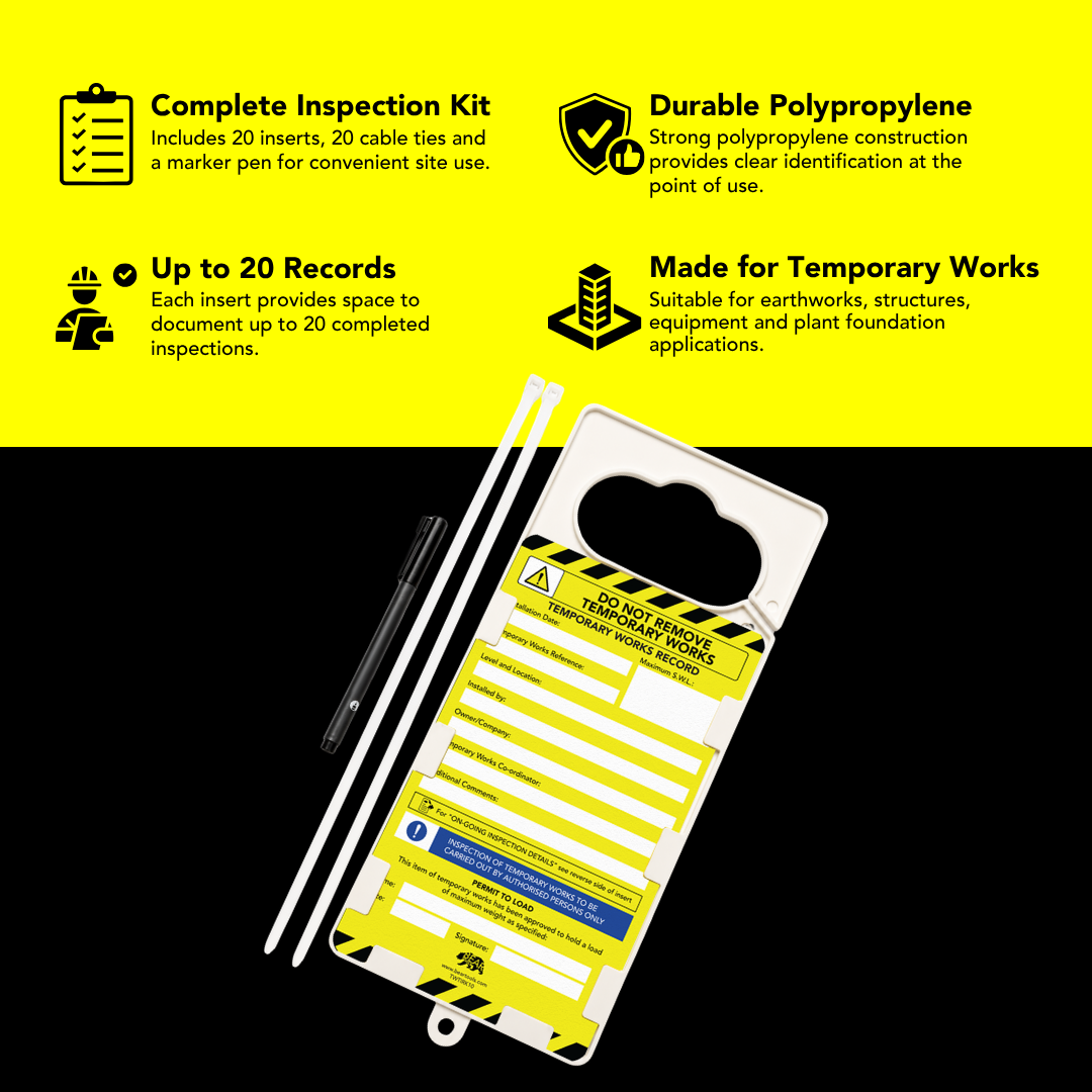 TWTIRK10 - BearTOOLS Temporary Works Inspection Tag Kit, 20 Inserts, Ties &amp; Pen