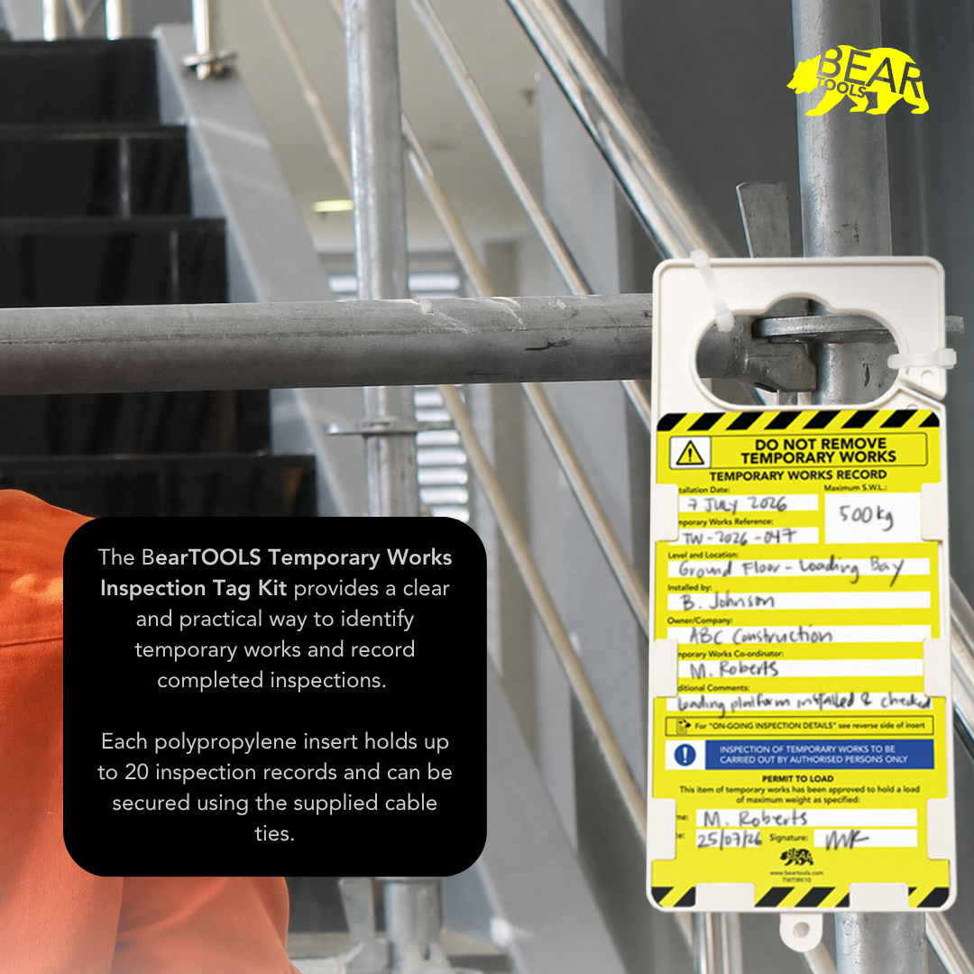 TWTIRK10 - BearTOOLS Temporary Works Inspection Tag Kit, 20 Inserts, Ties &amp; Pen
